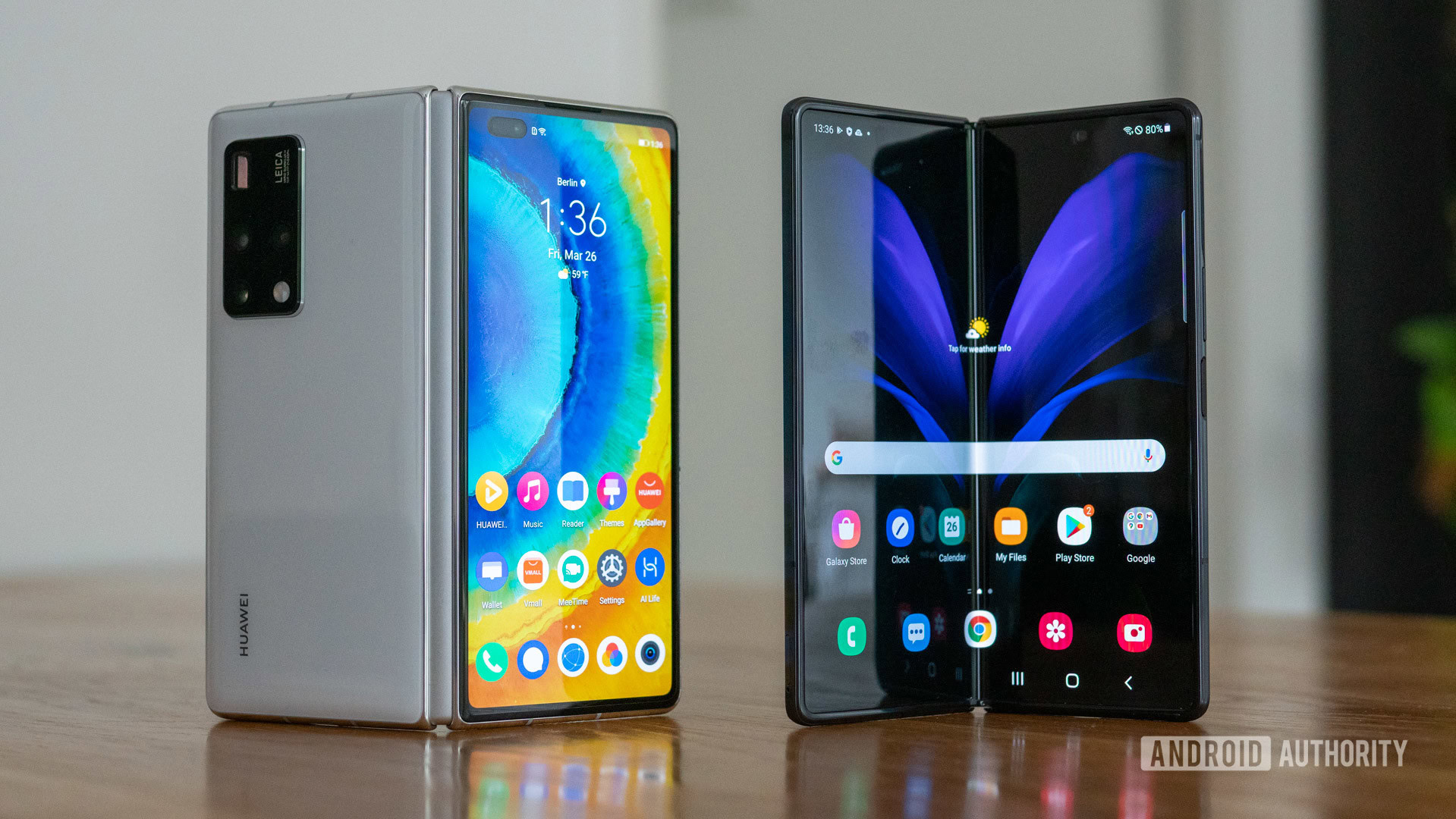 HUAWEI Mate X2 vs Samsung Galaxy Z Fold 2 half folded