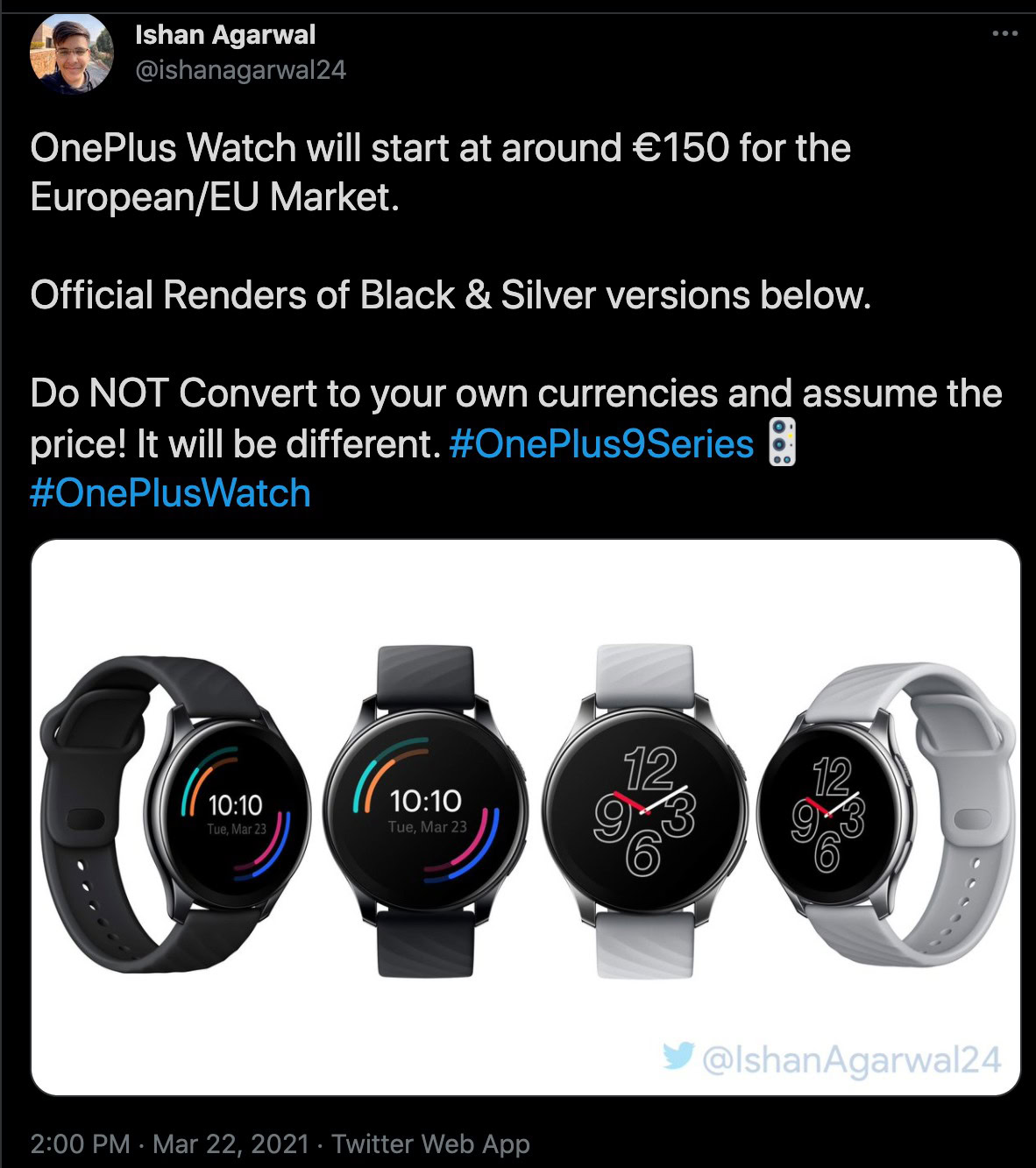 OnePlus Watch EU Price Leak