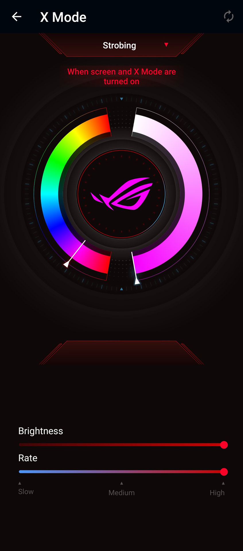 ROG Phone 5 screenshot of the ROG lighting configurator