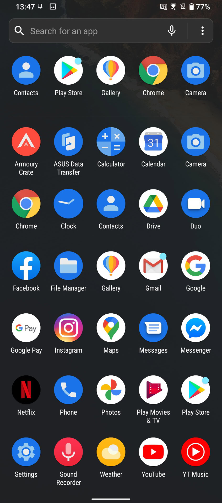 ROG Phone 5 screenshot of the default app drawer