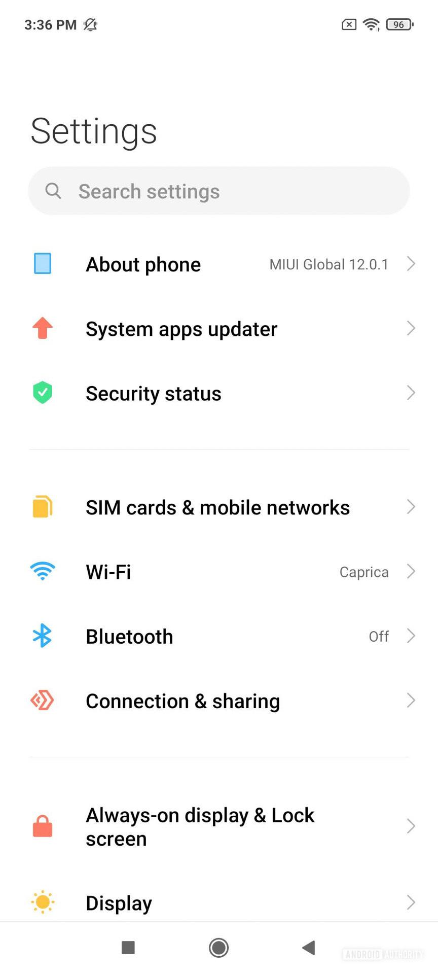 Redmi Note 10 Pro MIUI 12 settings menu