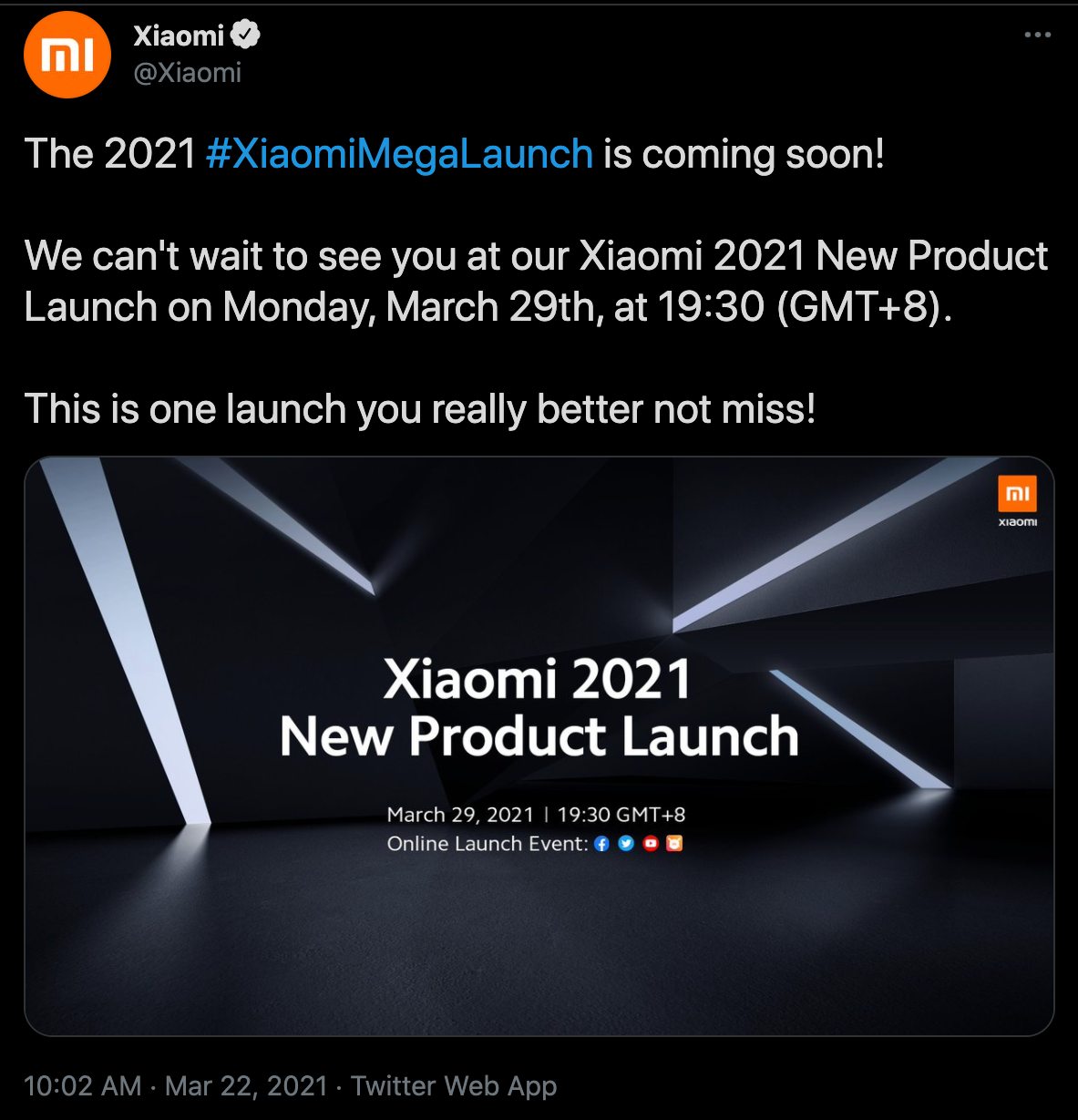 Xiaomi March 29 launch event