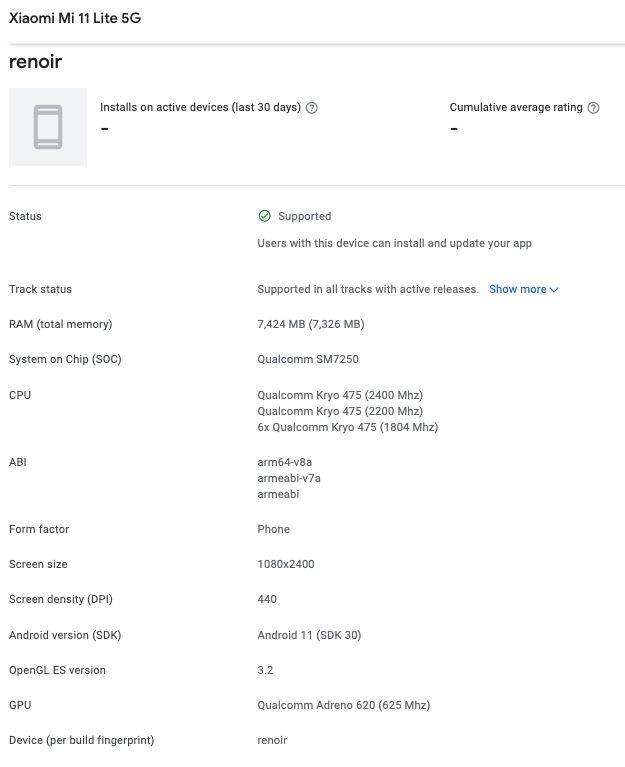 Xiaomi Mi 11 Lite 5G breaks cover courtesy of Google, specs in tow