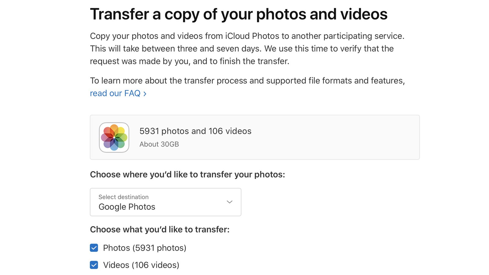 apple transfer google photos screenshot