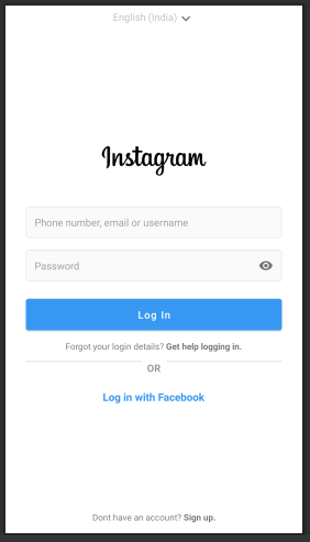 instagram login page android
