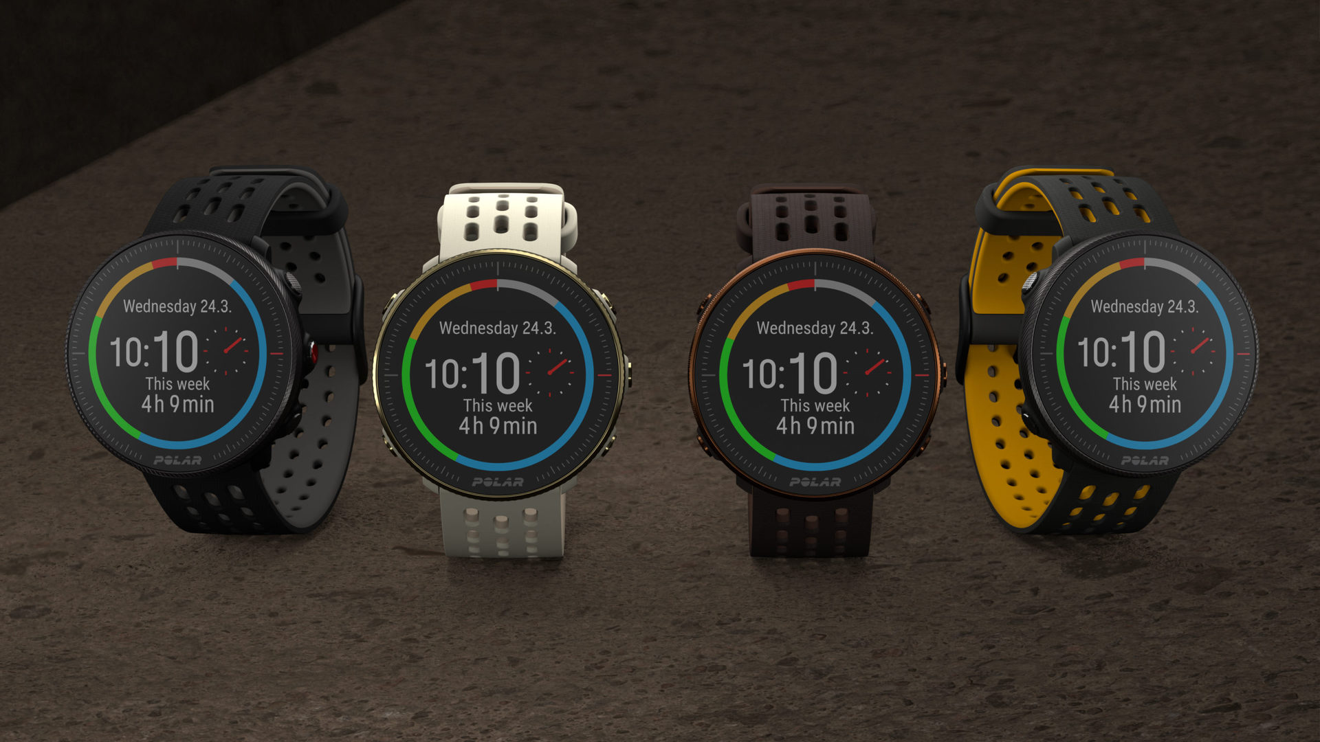 A shot of the Polar Vantage M2 series shows multiple colorways.
