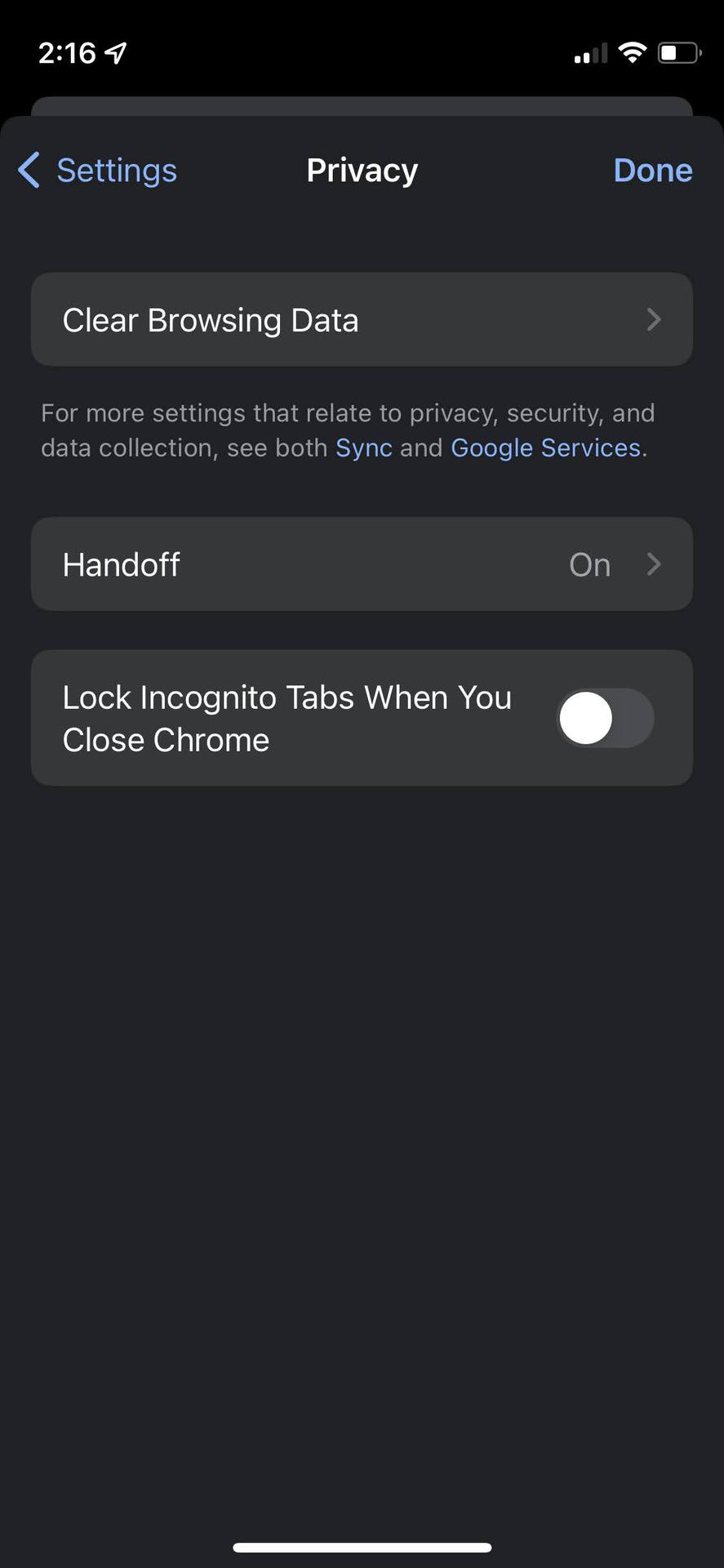 Clear browsing data on Chrome for iOS 3