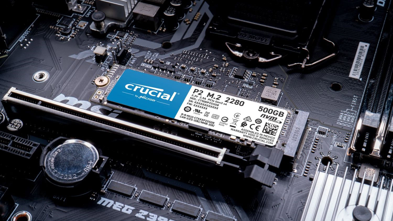 Crucial nvme ssd installed on a motherboard