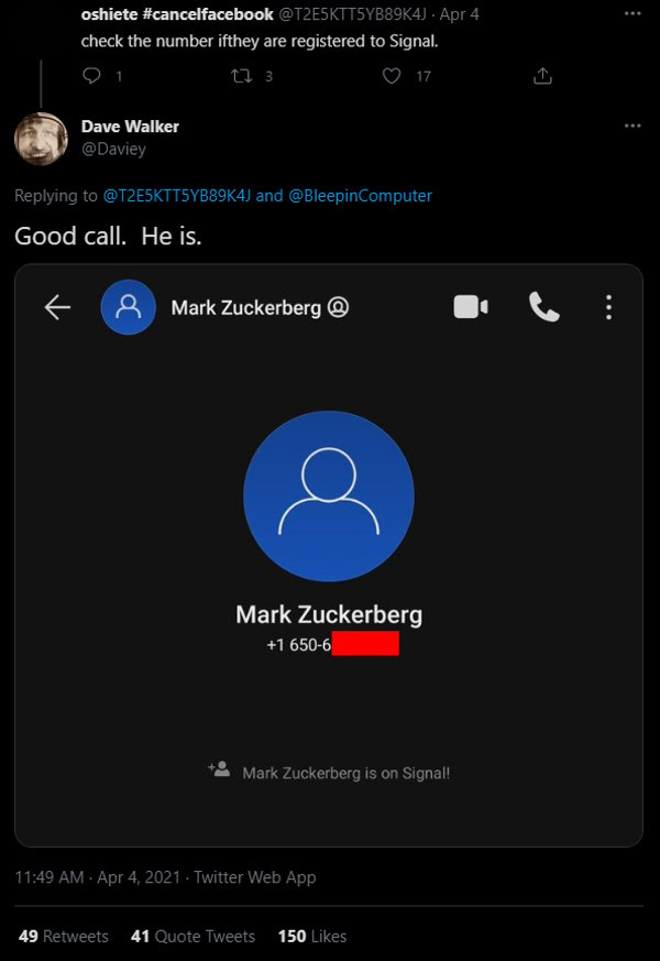 Dave Walker Zuckerberg Signal