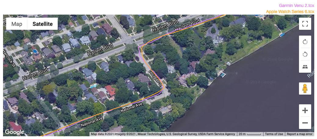 Garmin Venu 2 review vs Apple Watch Series 6 GPS data