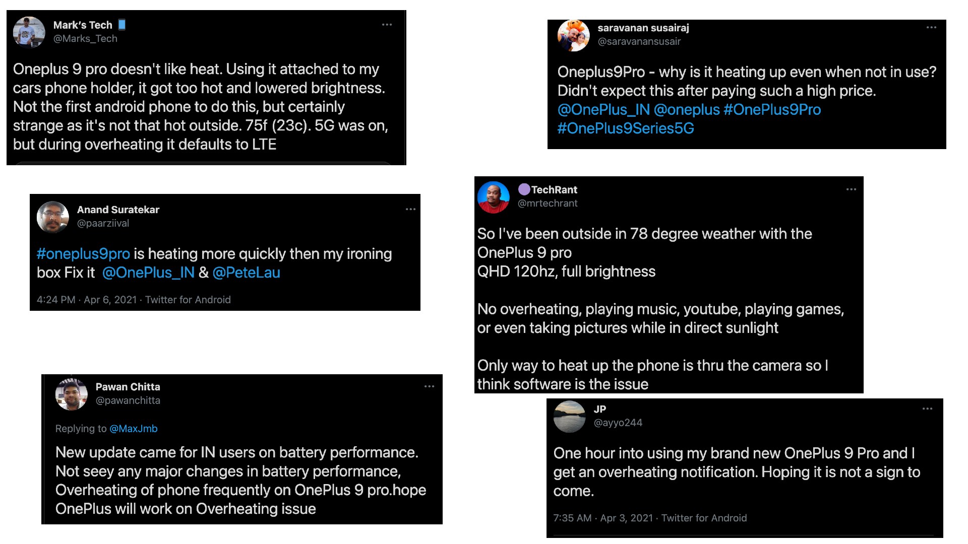 OnePlus 9 Pro overheating complaints from Twitter