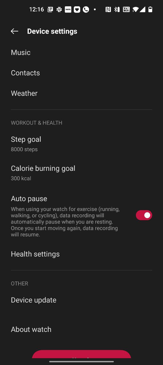 OnePlus Health device settings