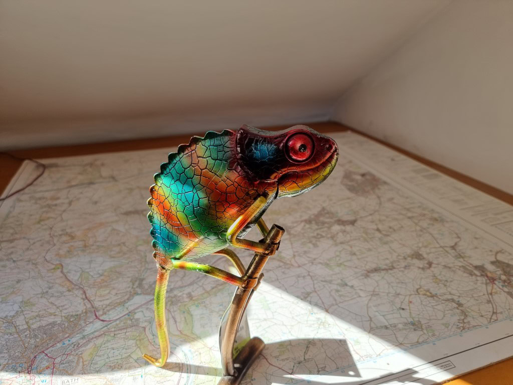 Samsung Galaxy S21 Ultra camera color shot of multicolored chameleon figurine