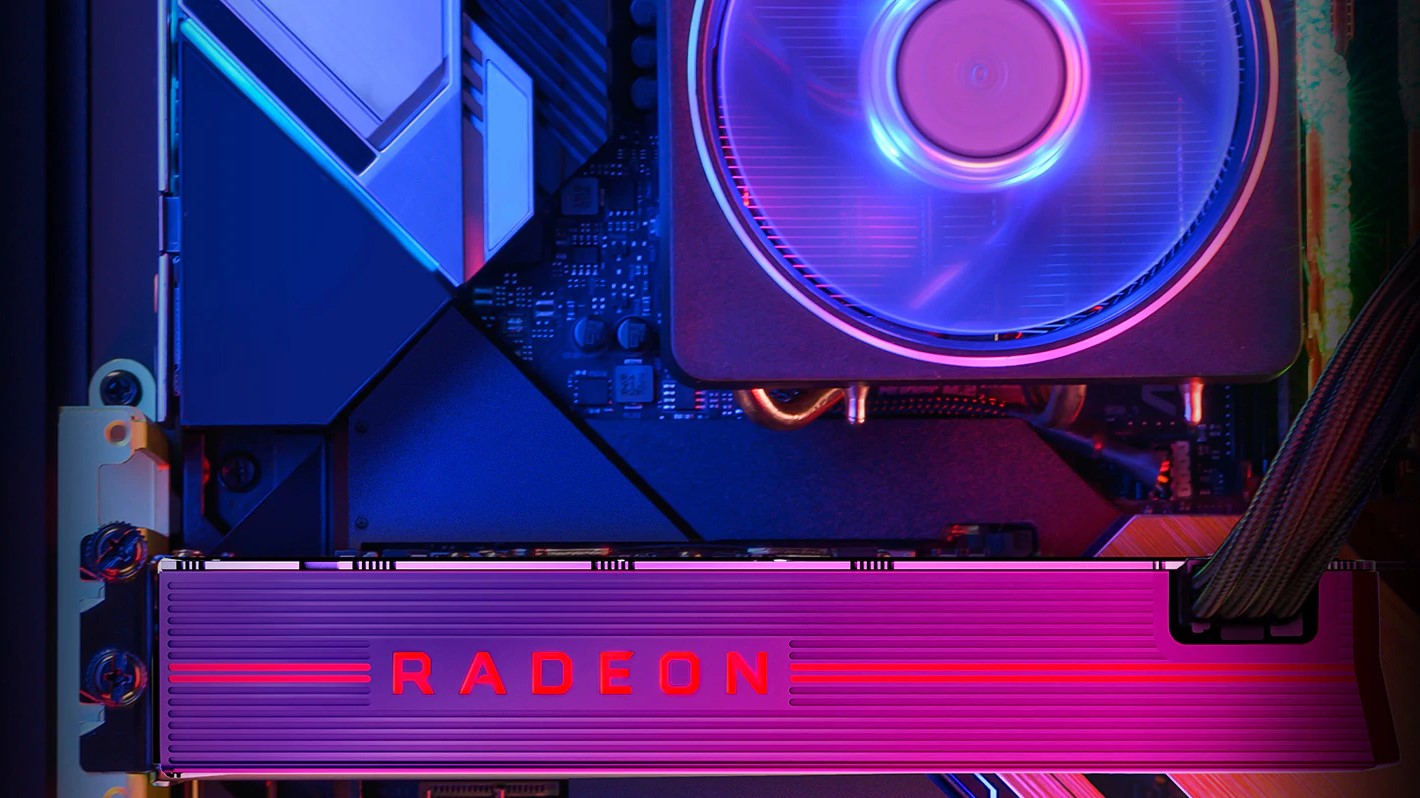 AMD Radeon RX 5000 Series GPU مثبتة على لوحة الأم