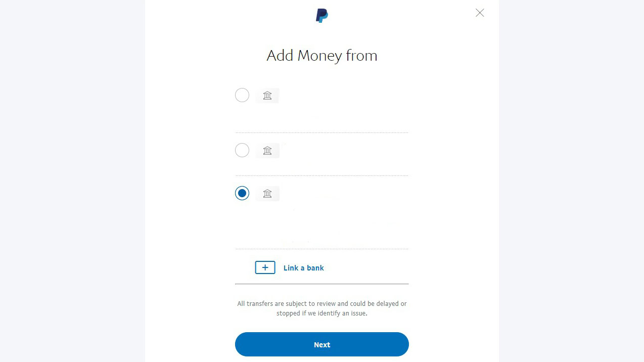 Add money to PayPal using bank account on website 2
