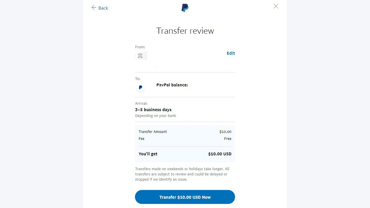 Add money to PayPal using bank account on website 4