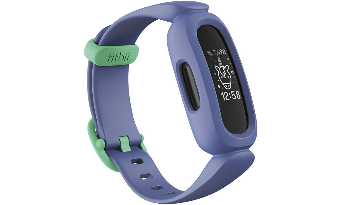A product image of a Fitbit Ace 3 showcases the device in Cosmic Blue and Astro Green.