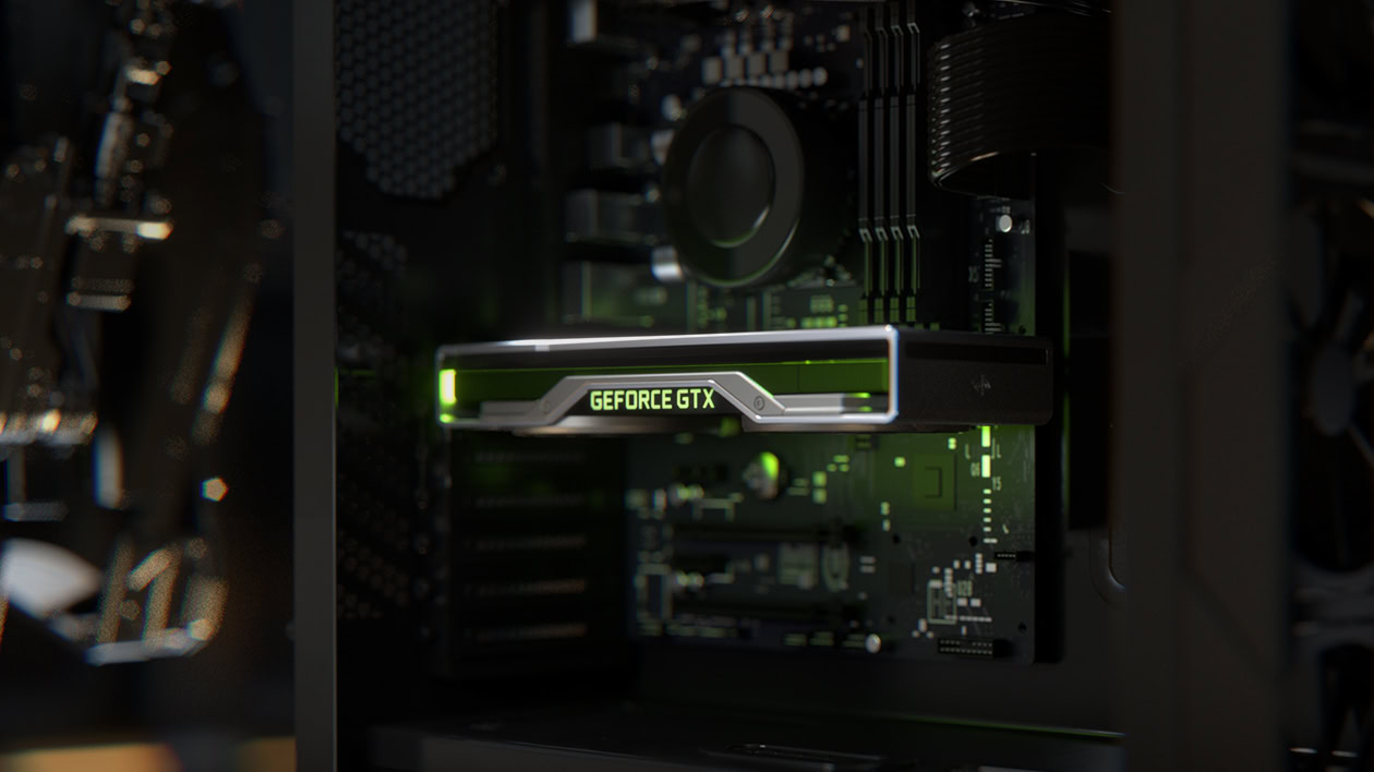 NVIDIA GeForce GTX 16 series GPU installed in a system with black PCB motherboard