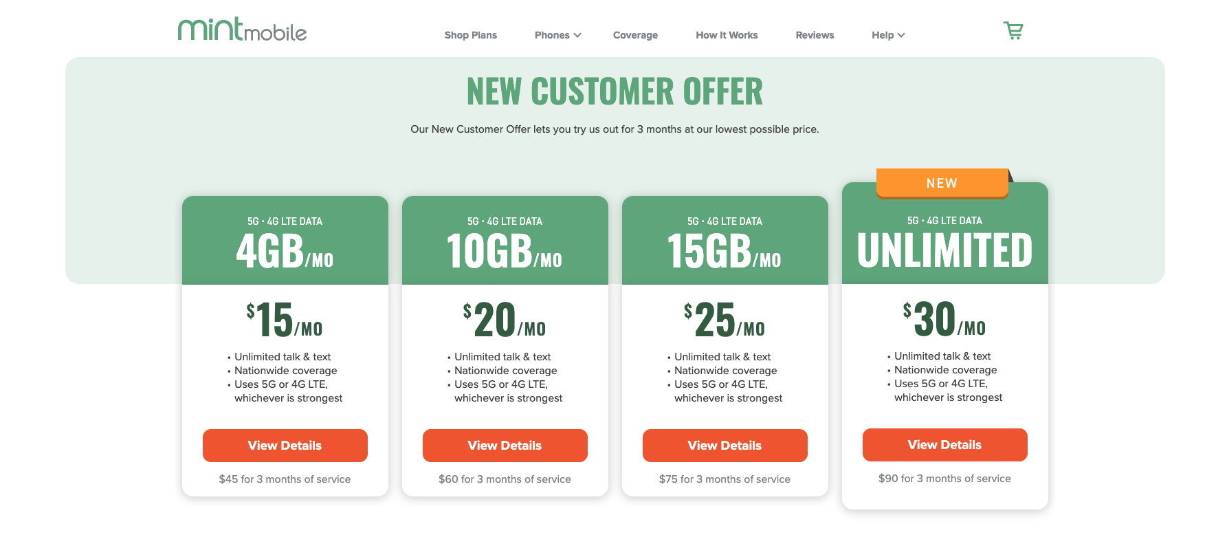 Mint mobile plans.  screenshot