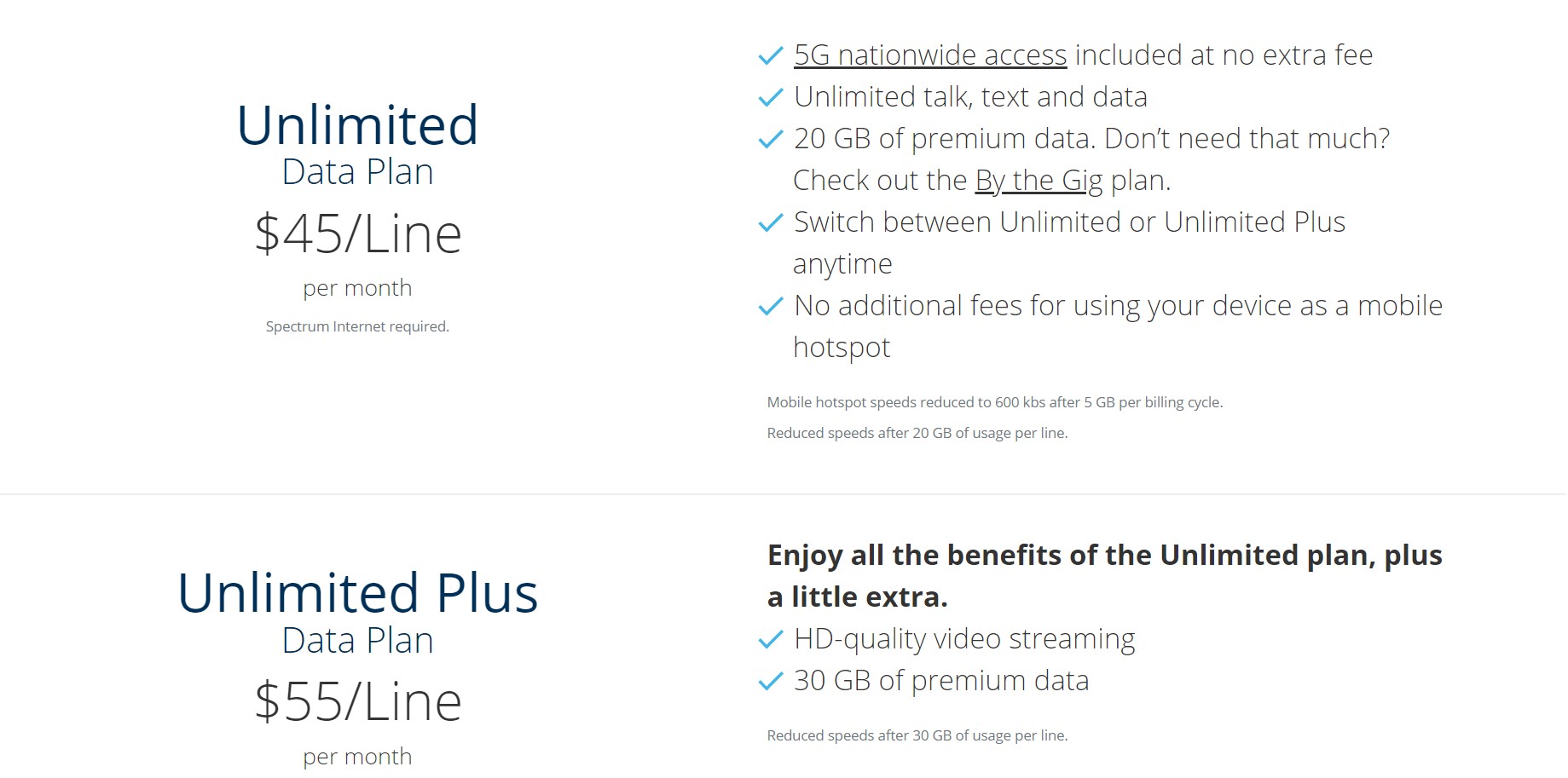 spectrum unlimited plans