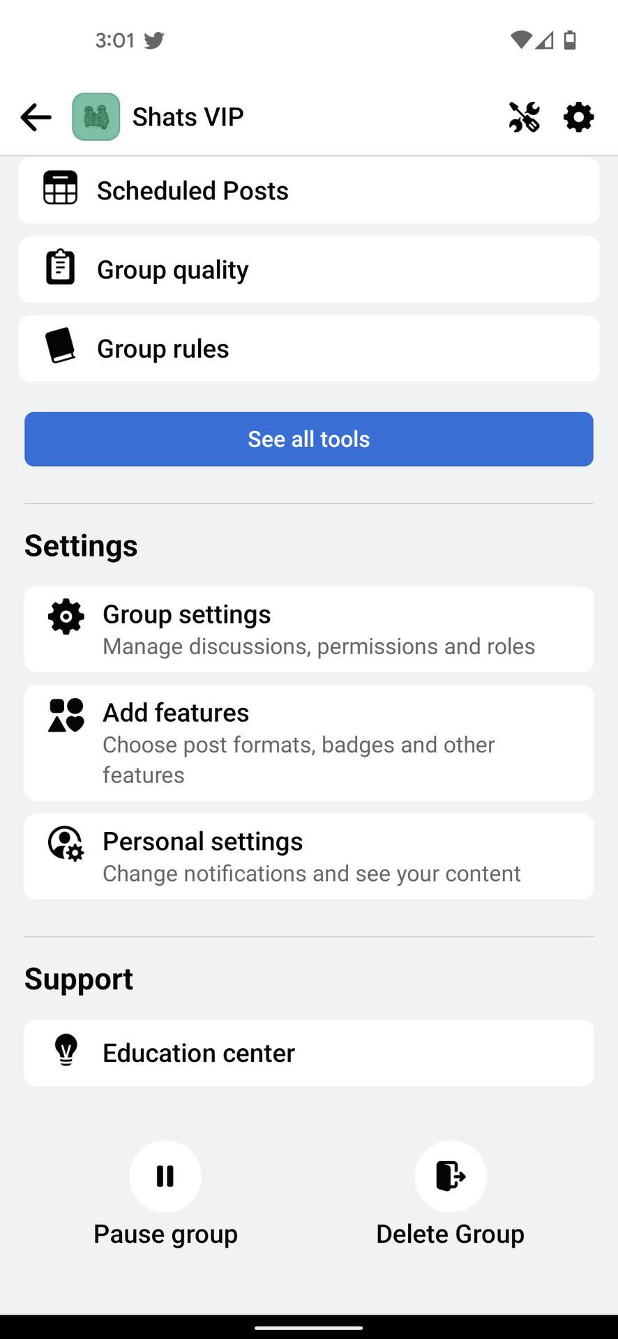 Delete Facebook Group on Android 8