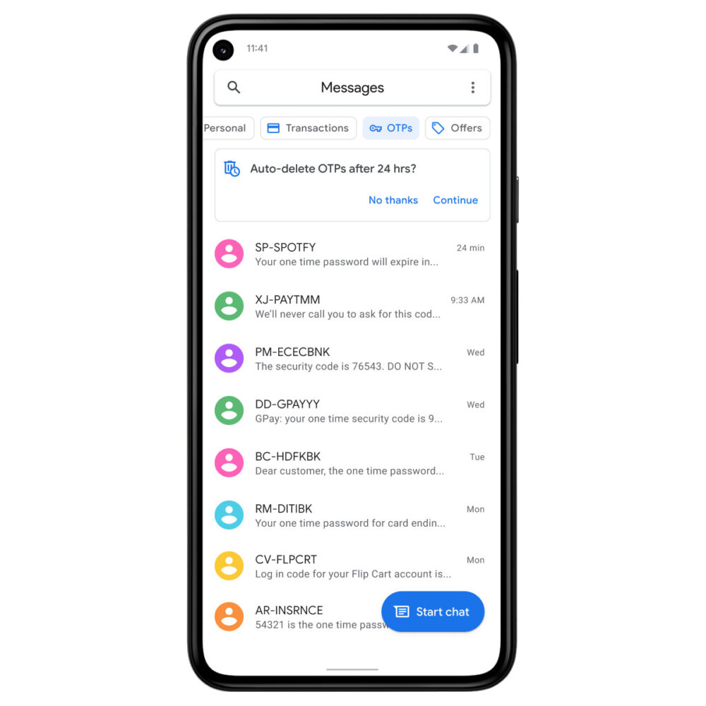 Google Messages OTP deletion