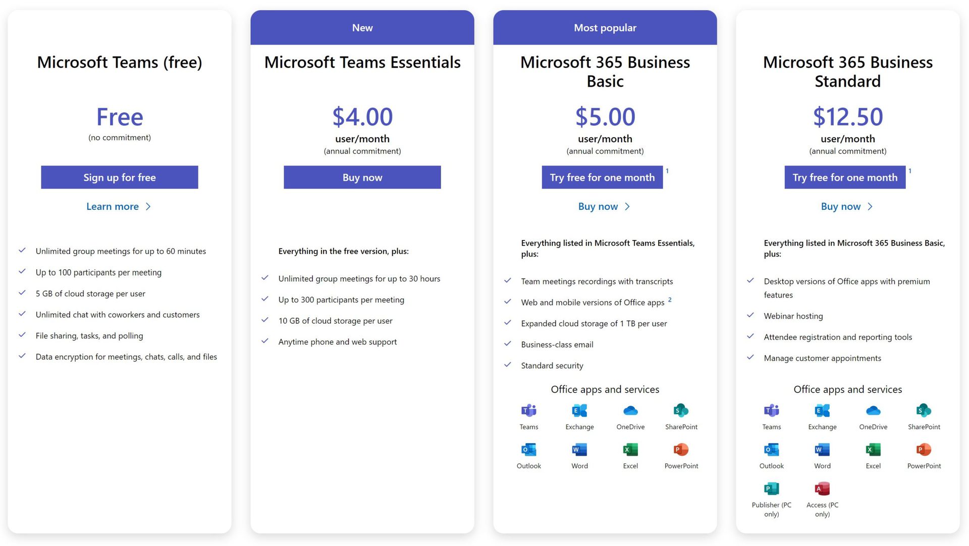 Micrososft Teams pricing