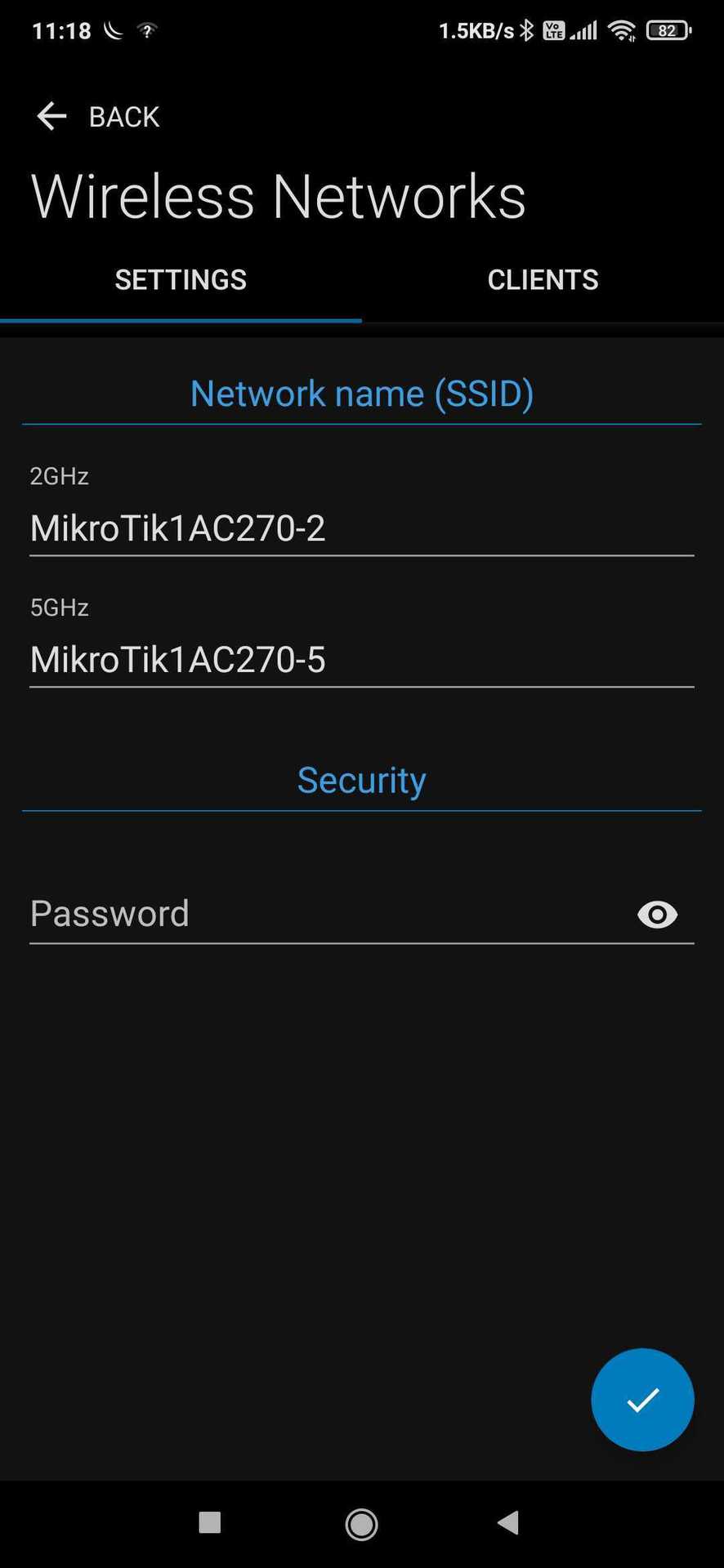 Mikrotik Android app set wireless password