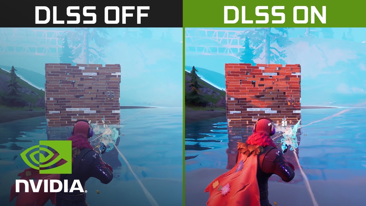 Сравнение на Nvidia DLSS във Fortnite, показващо се и изключено