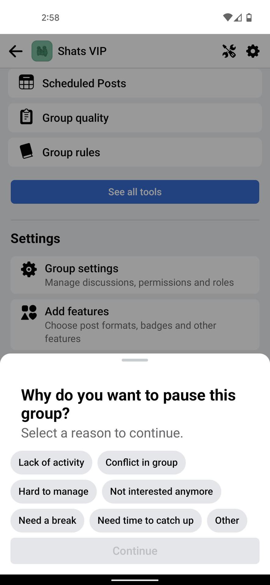 Pause Facebook group on Android 5