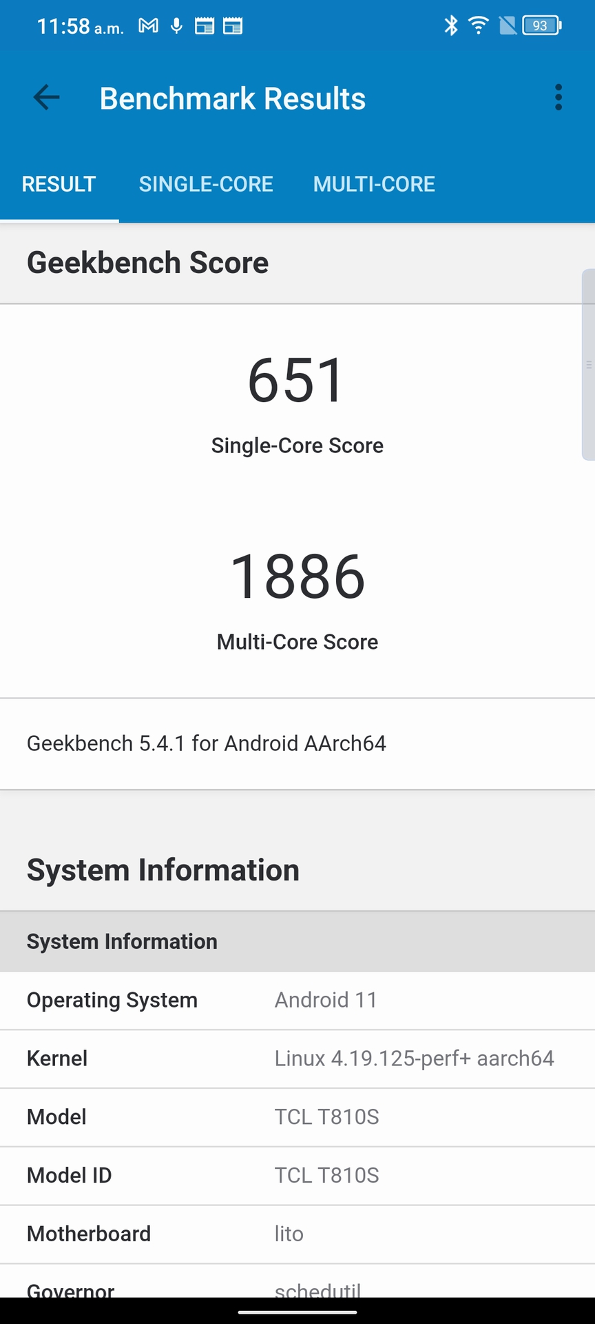 TCL 20 Pro 5G Benchmark test results