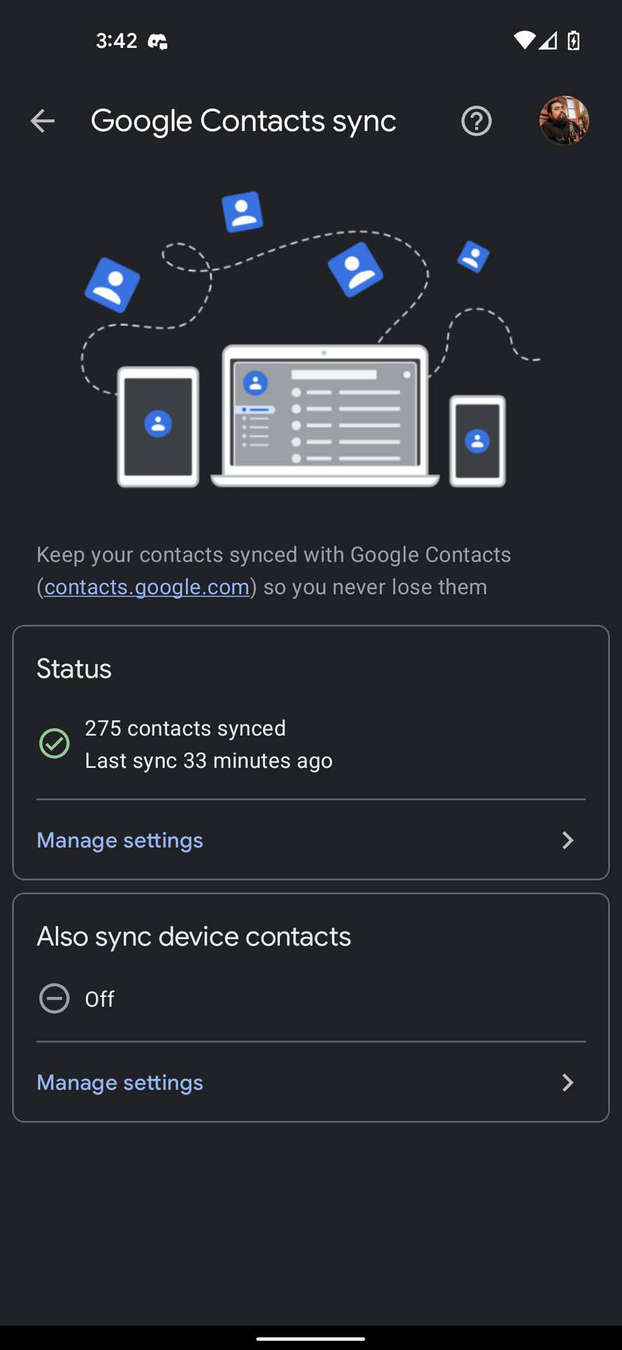 Turn on Google sync for contacts 7