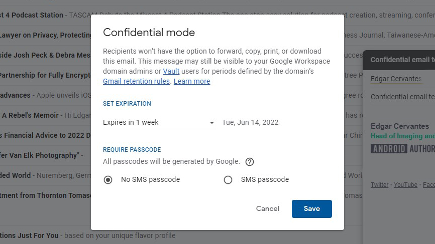Use confidential mode on Gmail for web 2