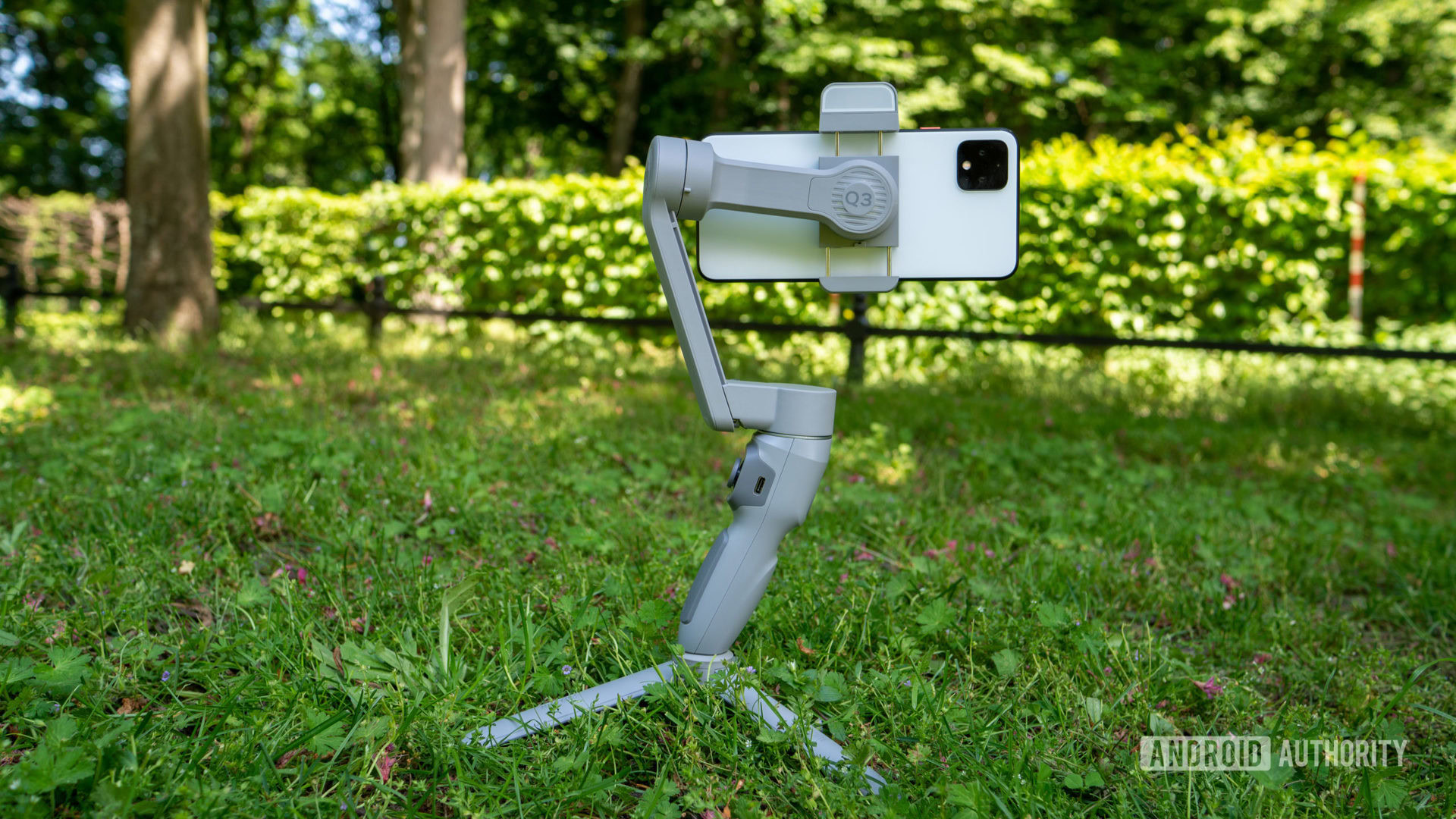 The Zhiyun Smooth-Q3 with phone mounted on tripod.