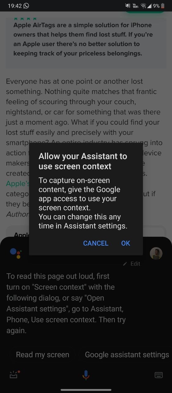 google assistant read screen content 1