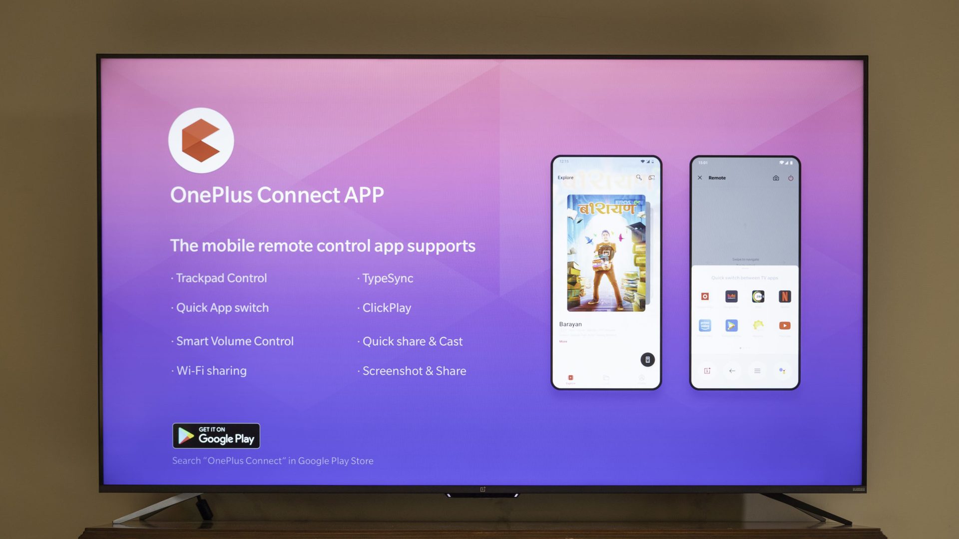 The OnePlus TV U1S showing the OnePlus Connect app.