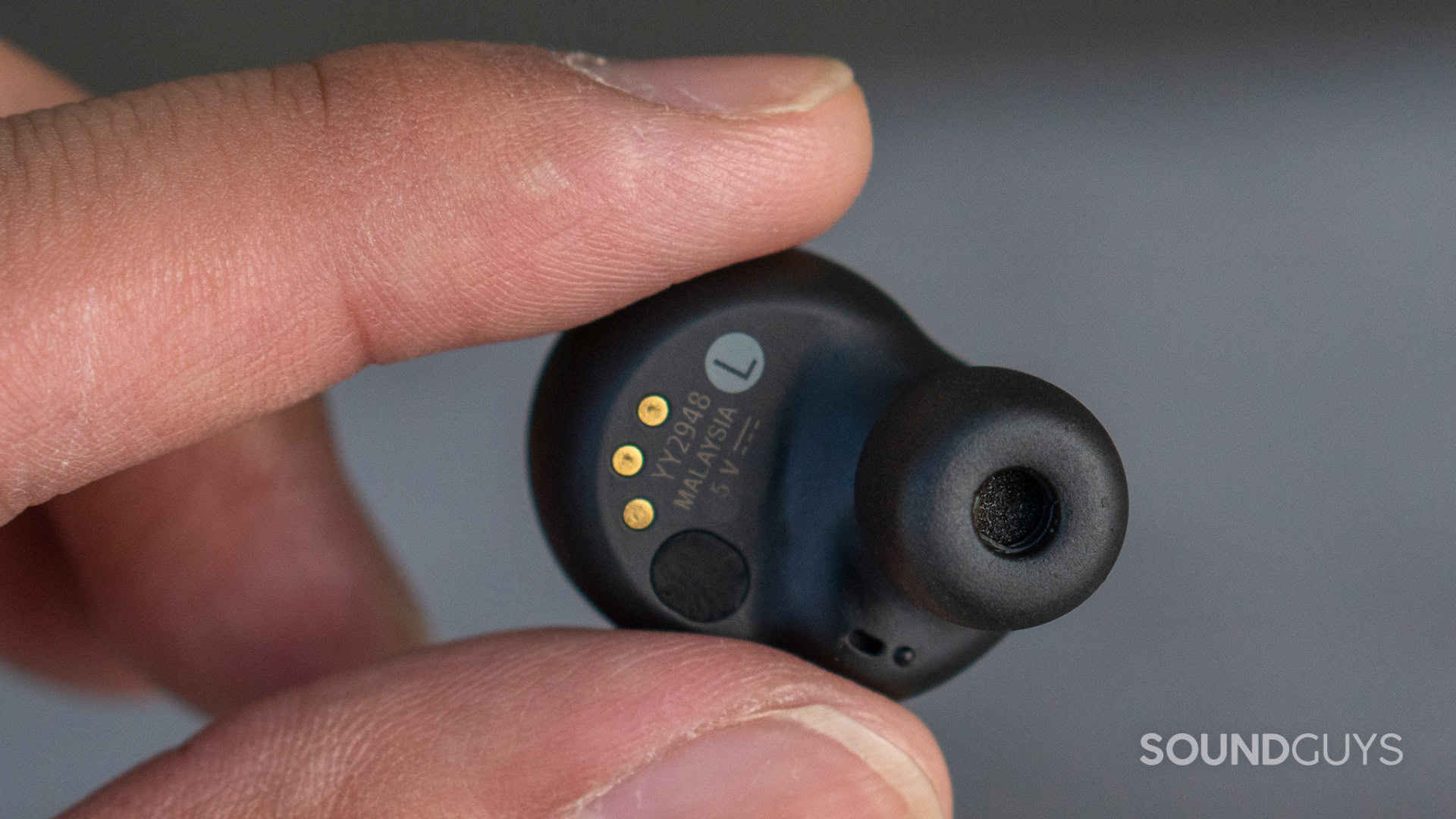 A close-up image of the left Sony WF-1000XM4 earbud and ear tip.