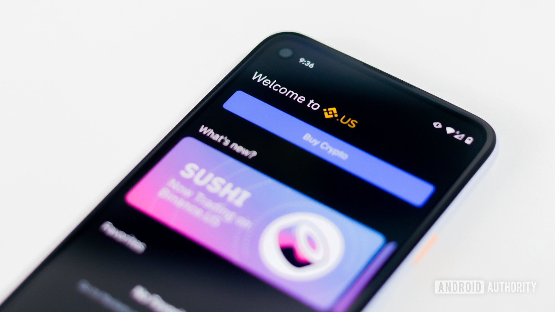 Binance US crypto exchange on a phone screen