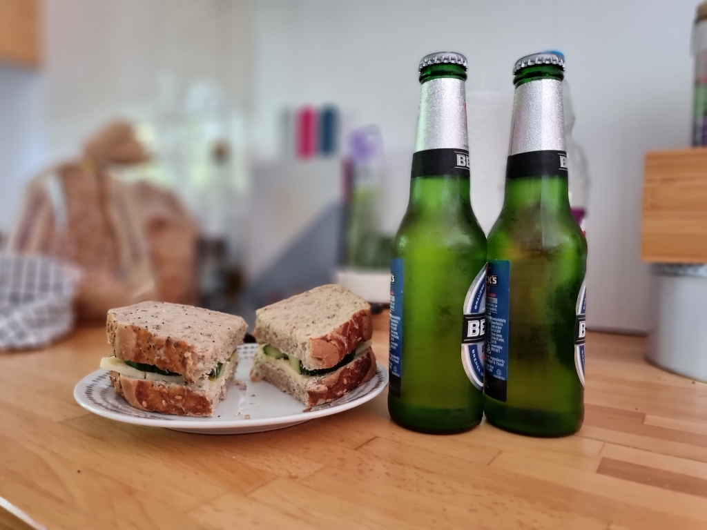 Picture of sandwich and beers shot on Samsung Galaxy S21 Ultra
