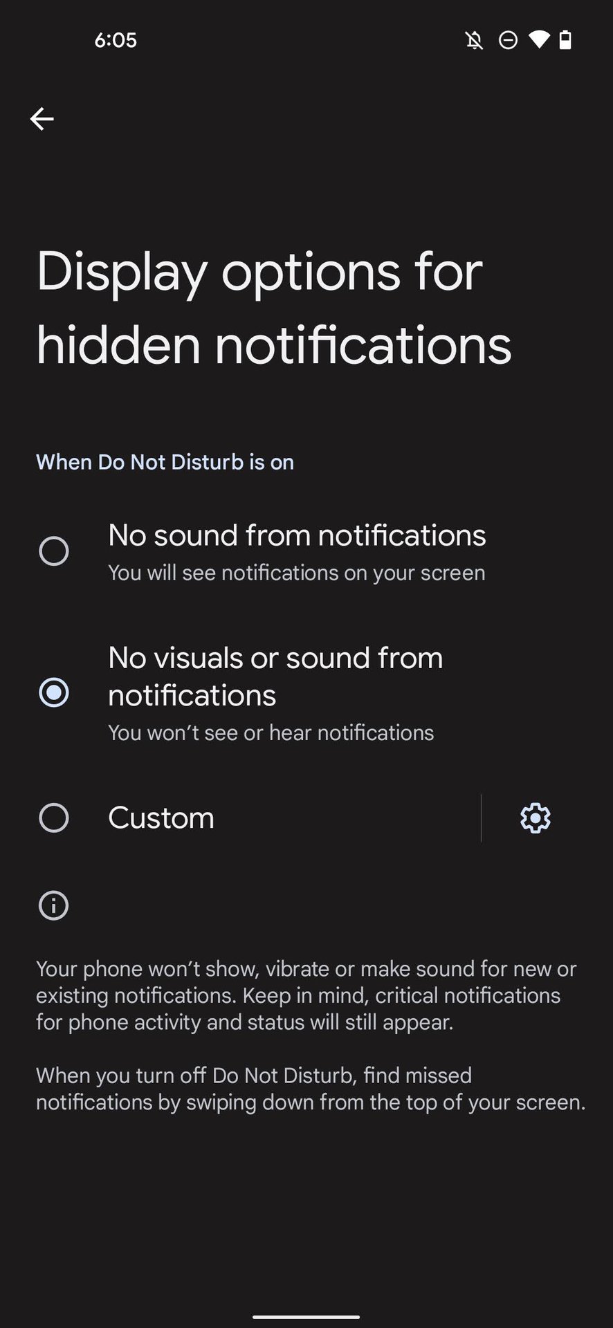 Do Not Disturb Display options for hidden notifications 4