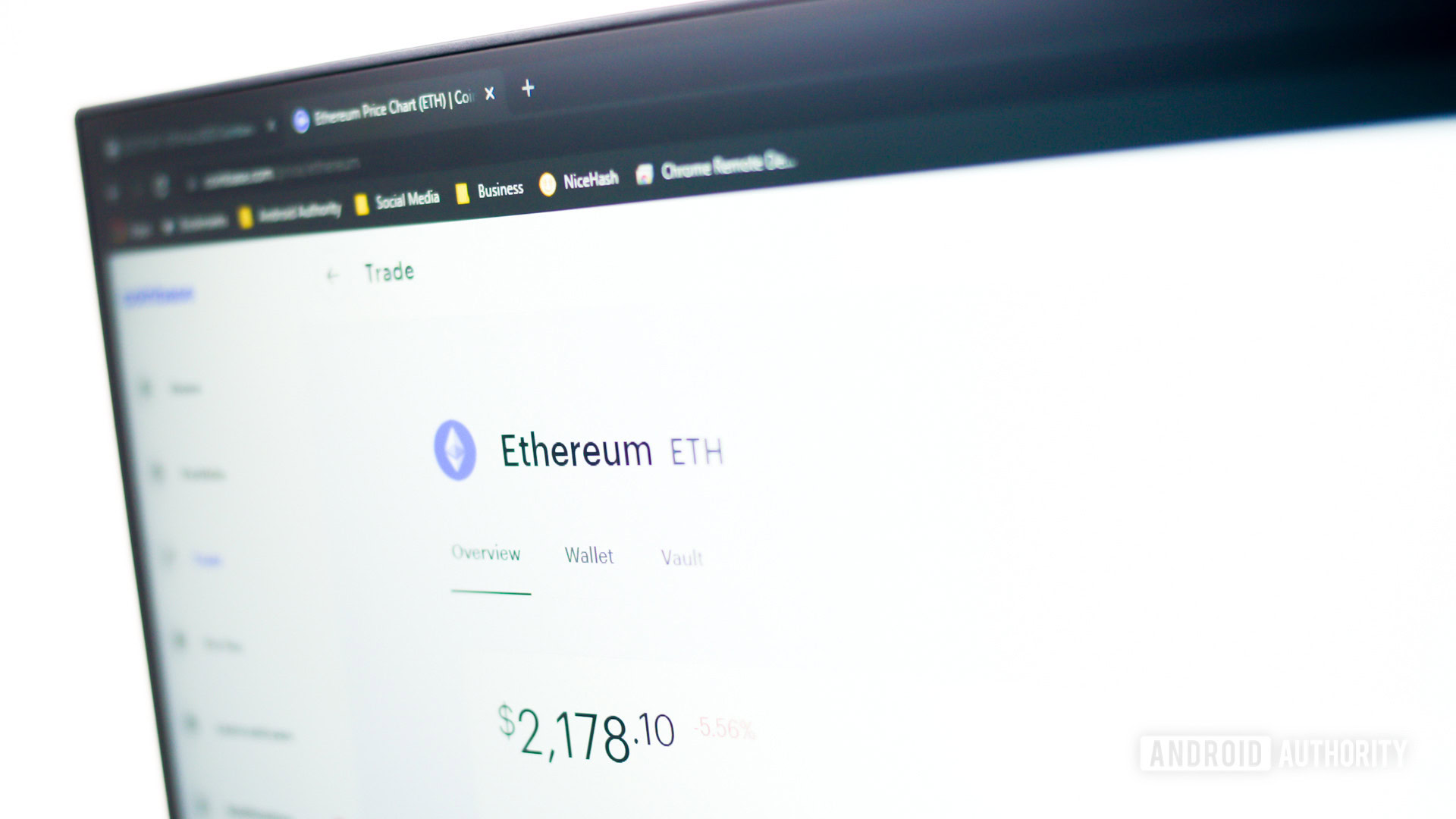 Ethereum logo on Coinbase