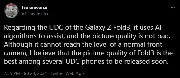 Ice Universe Galaxy Z Fold 3 UDC quality