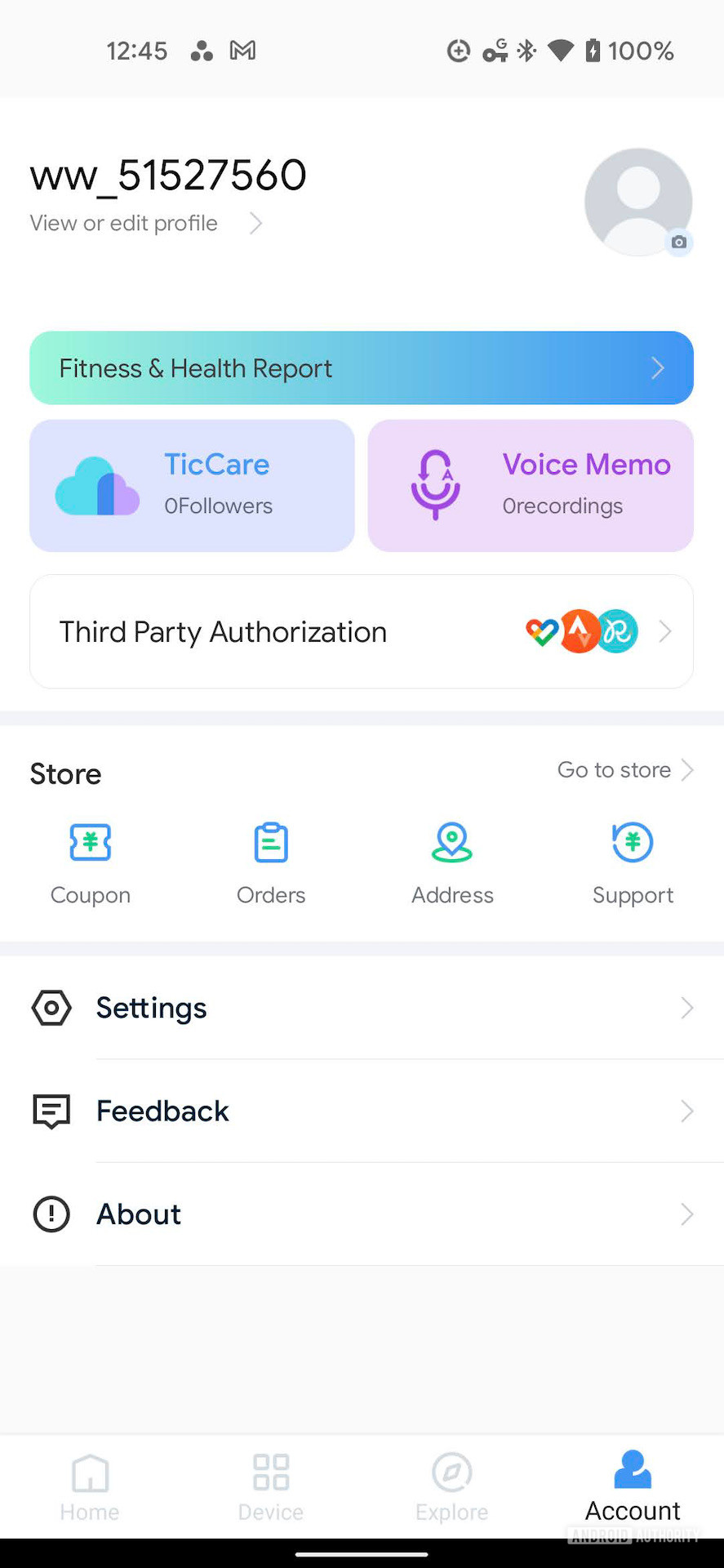 Mobvoi TicWatch E3 mobile app account controls