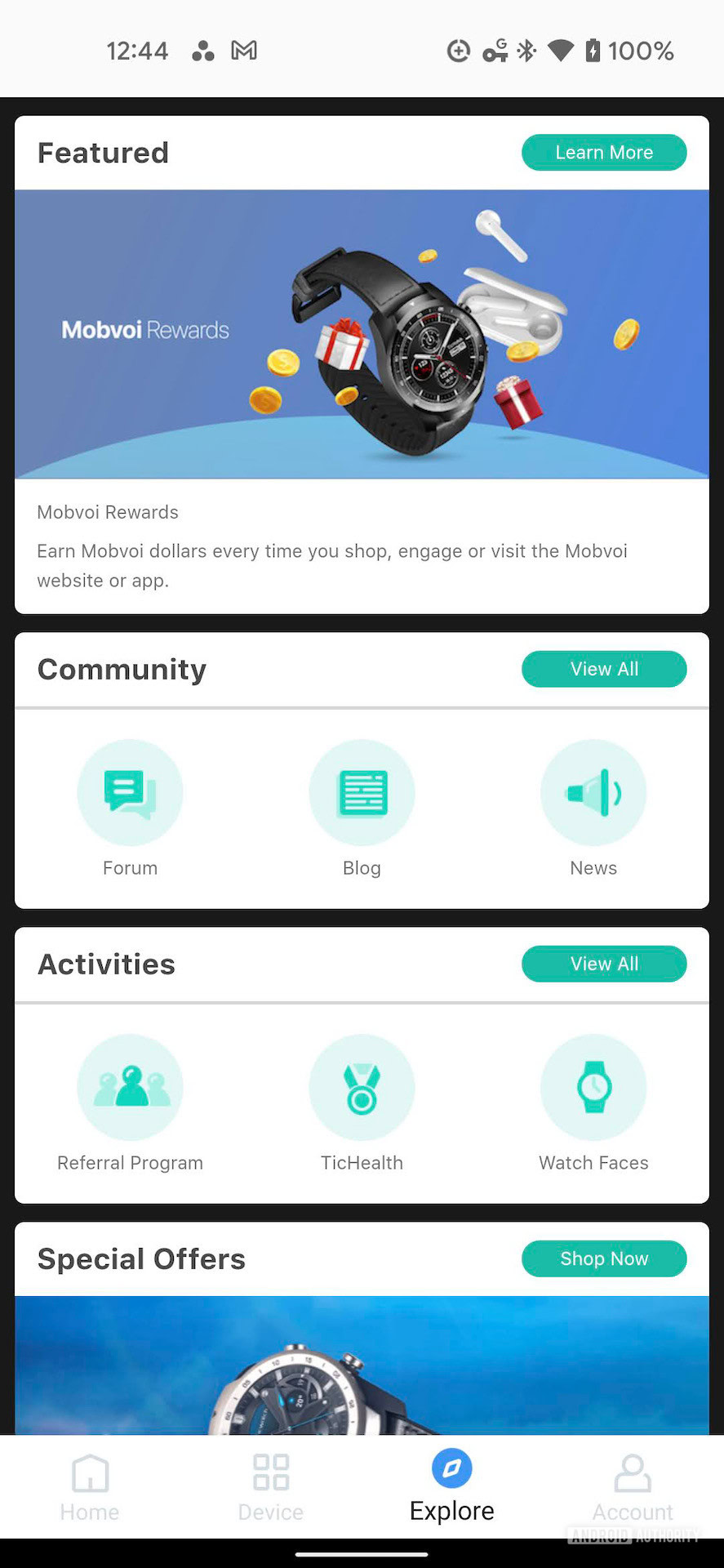 Mobvoi TicWatch E3 mobile app community tab