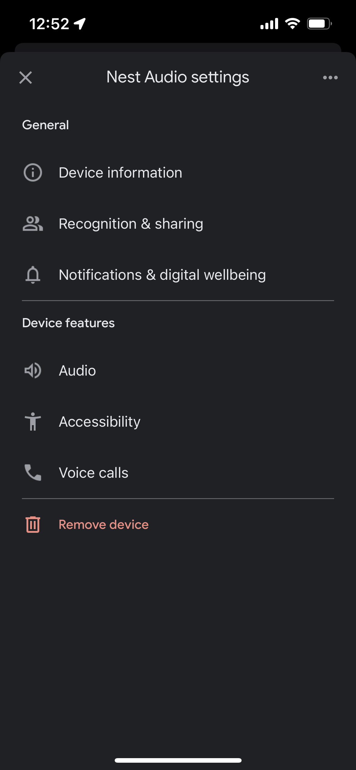 Nest Audio settings in Google Home