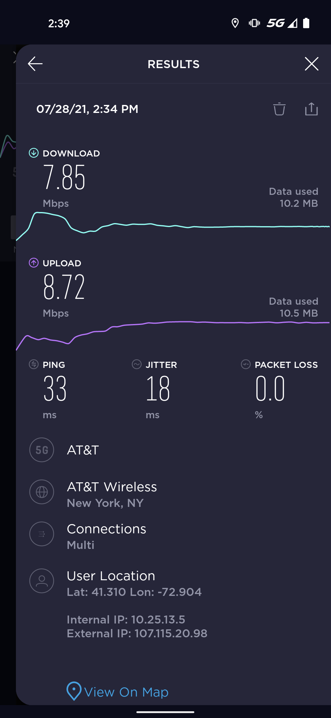 5G home speed test results.