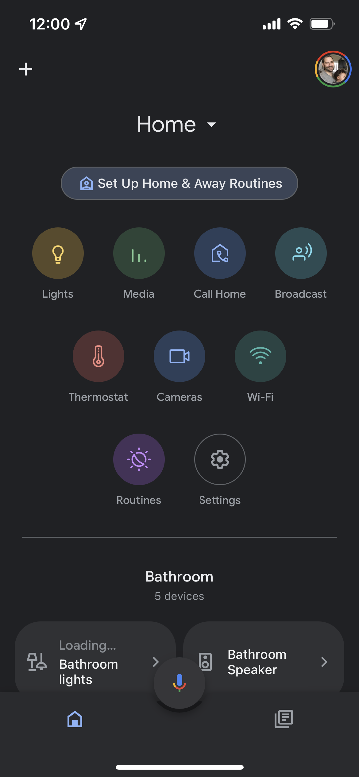 The Google Home homescreen in May 2022