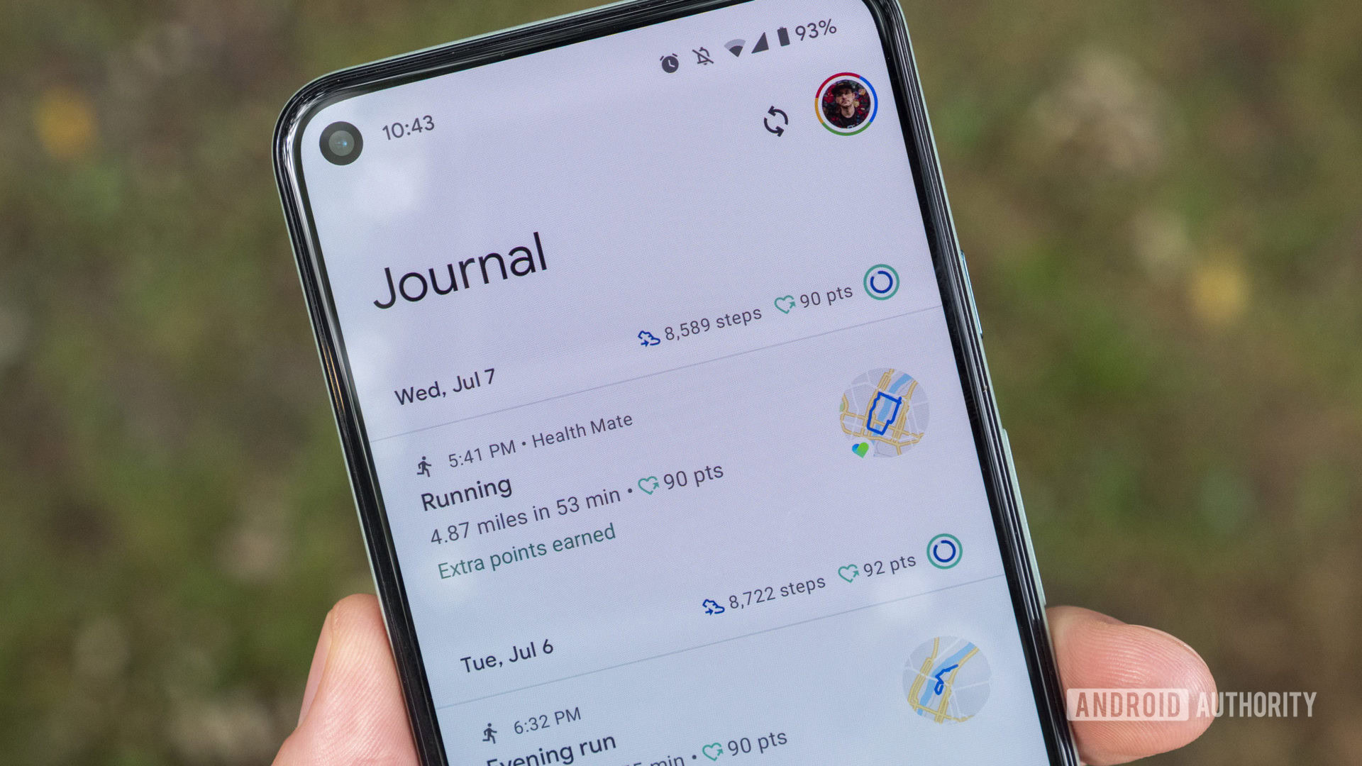 The Journal tab displays a user's recent workout sessions by date.