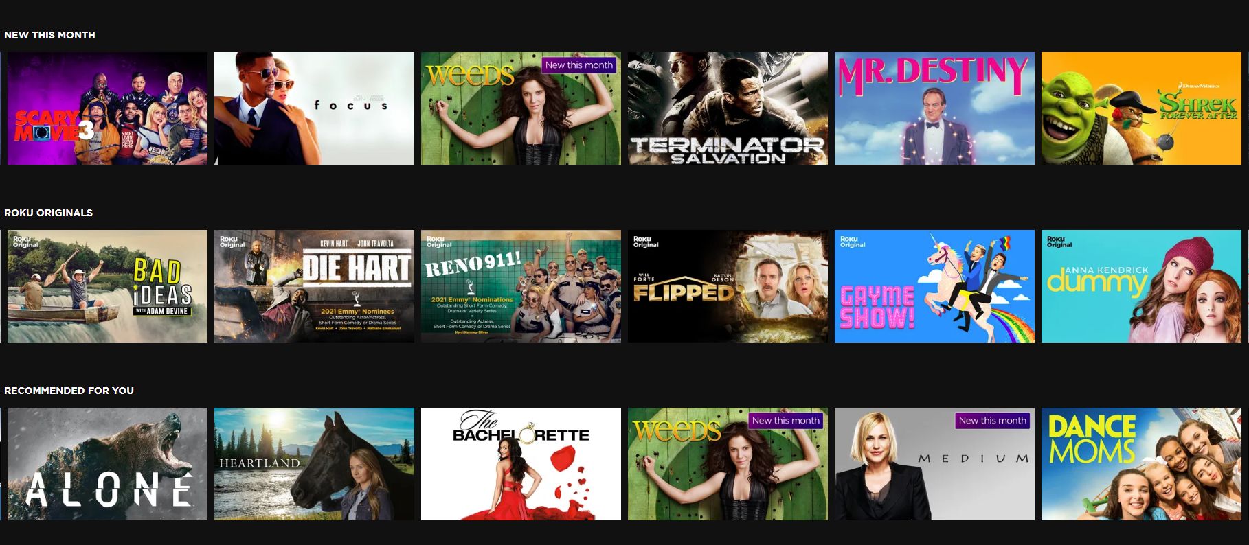 The Roku Channel movies and tv shows.