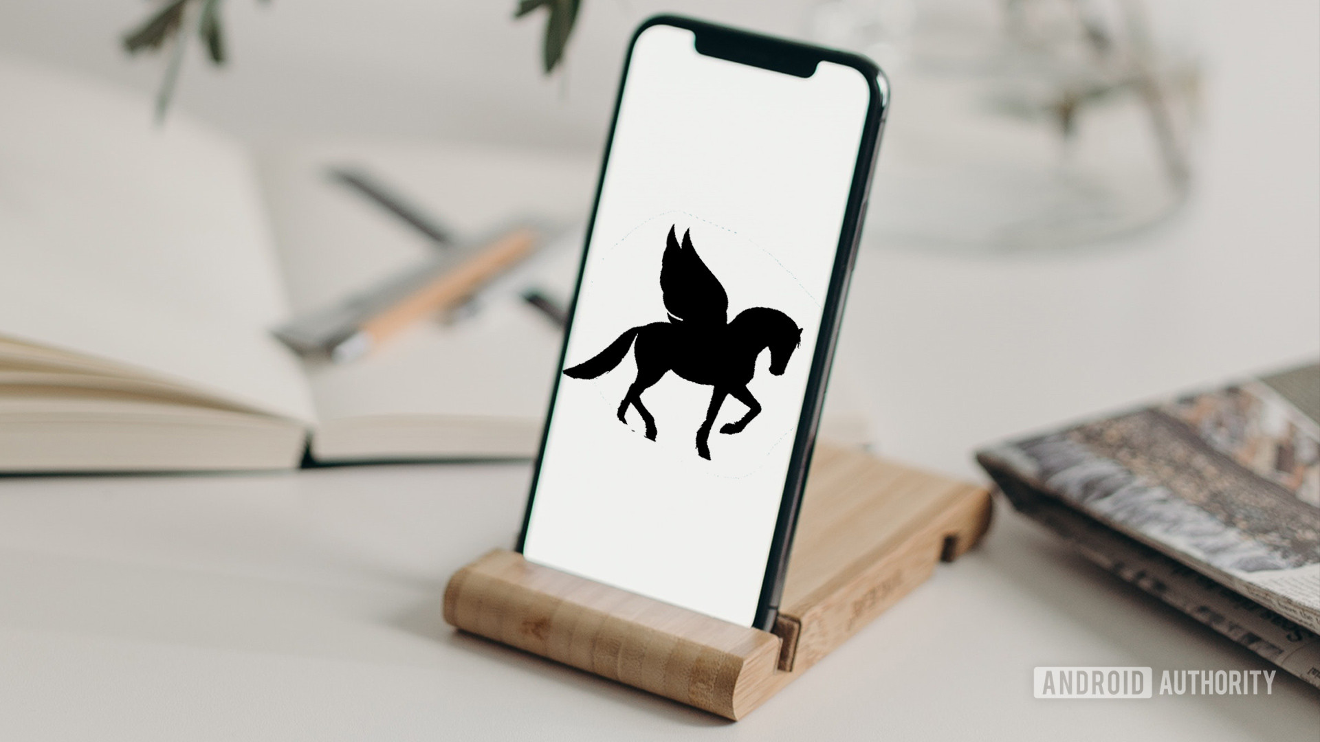 smartphone with outline of a pegasus